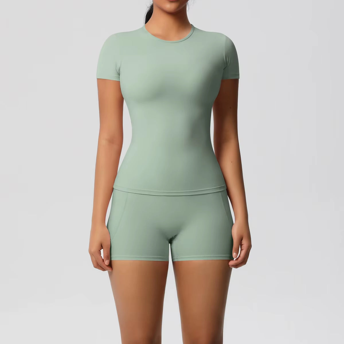 Workout Sportswear 2Pcs Piece Female Yoga Shirt Push up Workout Clothes Women Outdoors Sport High Waist Fitness Sport Shorts