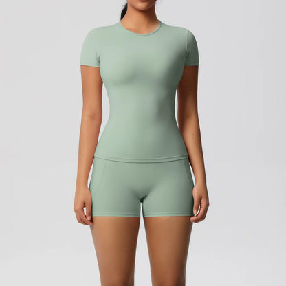 Workout Sportswear 2Pcs Piece Female Yoga Shirt Push up Workout Clothes Women Outdoors Sport High Waist Fitness Sport Shorts