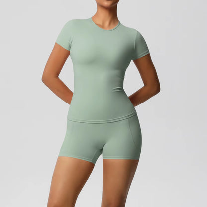 Workout Sportswear 2Pcs Piece Female Yoga Shirt Push up Workout Clothes Women Outdoors Sport High Waist Fitness Sport Shorts