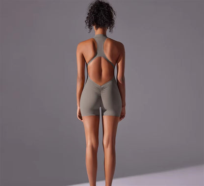 Solid Color High-Intensity Nude Tight Fitting Sports Back Jumpsuit Yoga Suit Tight Fitting Running Fitness Suit